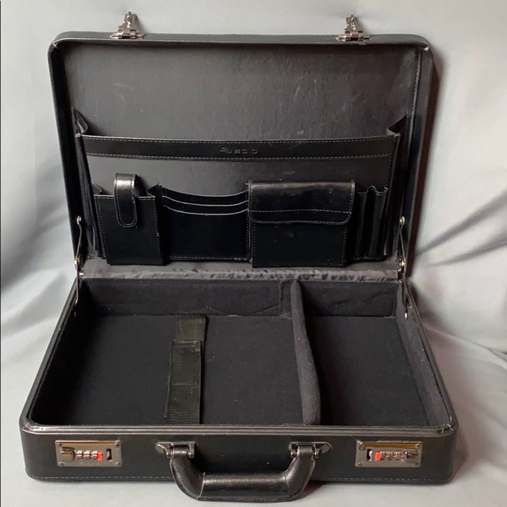 Hard Black Leather Briefcase with Combo Locks